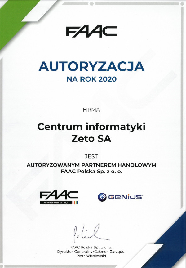certyfikat FAAC